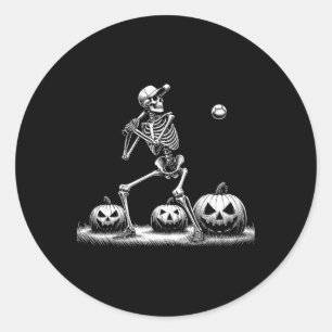 Skeleton Baseball Speler Halloween Mannen Vrouwen Ronde Sticker