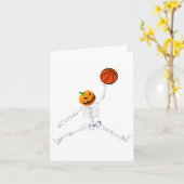 Skeleton Basketball Halloween Pumpkin Slam Dunk Kaart (Gele Bloem)