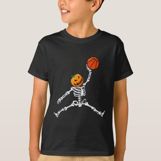 Skeleton Basketball Halloween Pumpkin Slam Dunk T-shirt (Voorkant)