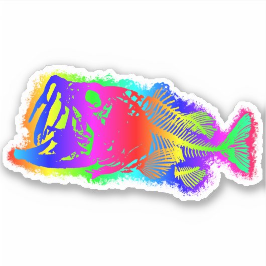 SKELETON BASS Multi-Color Psychedelic Sticker (Voorkant)