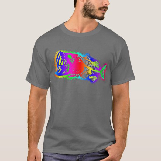 SKELETON BASS Multi-Color Psychedelic T-shirt (Voorkant)