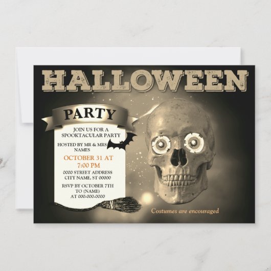 Skeleton Bat Halloween Party Invitation Kaart (Voorkant)