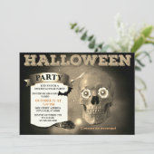 Skeleton Bat Halloween Party Invitation Kaart (Staand voorkant)