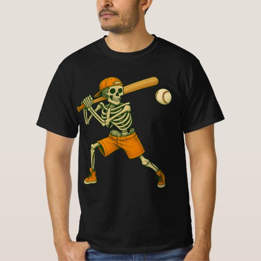 Skeleton Batting Baseball Halloween Mens Womens Ki T-shirt (Voorkant)