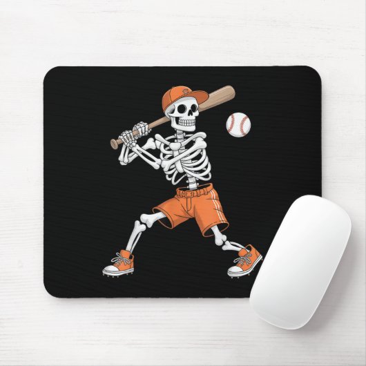 Skeleton Batting Baseball Halloween Muismat (Met muis)