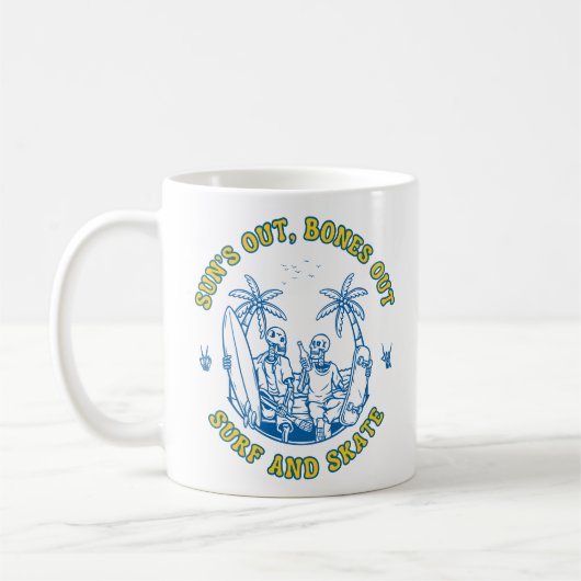 Skeleton Beach Vibes Surf en Schaats Summer Design Koffiemok (Links)