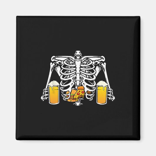 Skeleton Beer Lover Hamburger Pizza Xray Halloween Magneet (Voorkant)