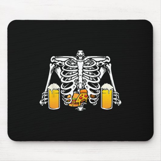 Skeleton Beer Lover Hamburger Pizza Xray Halloween Muismat (Voorkant)