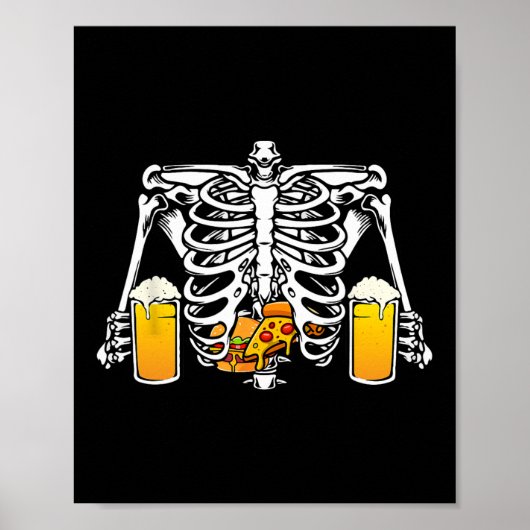 Skeleton Beer Lover Hamburger Pizza Xray Halloween Poster (Voorkant)