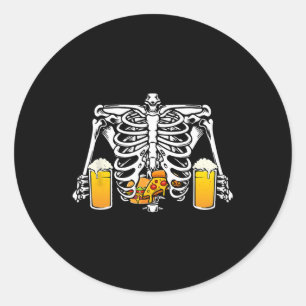 Skeleton Beer Lover Hamburger Pizza Xray Halloween Ronde Sticker