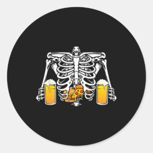 Skeleton Beer Lover Hamburger Pizza Xray Halloween Ronde Sticker