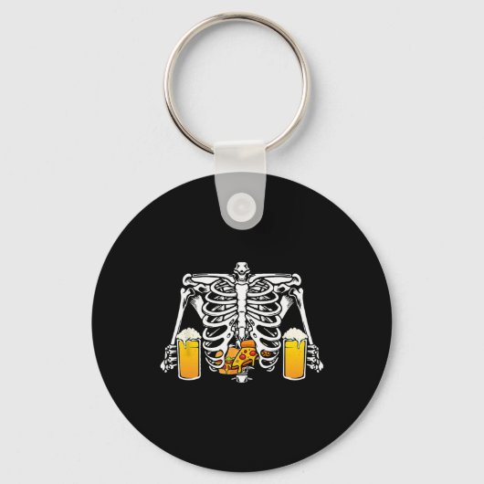 Skeleton Beer Lover Hamburger Pizza Xray Halloween Sleutelhanger (Voorkant)