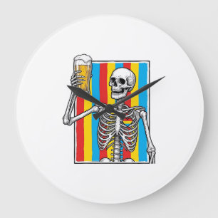 Skeleton Beer Regenboog Vintage Graveer Shirt_1 Grote Klok
