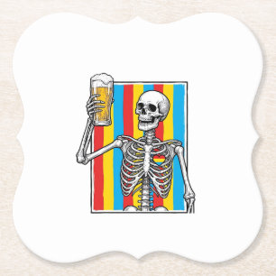Skeleton Beer Regenboog Vintage Graveer Shirt_1 Kartonnen Onderzetters