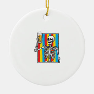 Skeleton Beer Regenboog Vintage Graveer Shirt_1 Keramisch Ornament