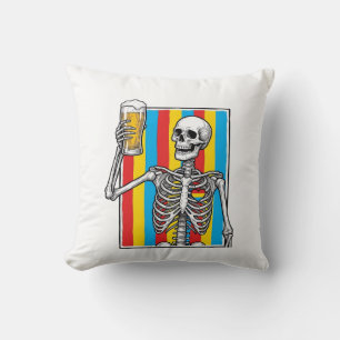Skeleton Beer Regenboog Vintage Graveer Shirt_1 Kussen