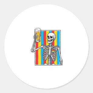 Skeleton Beer Regenboog Vintage Graveer Shirt_1 Ronde Sticker