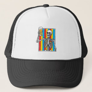 Skeleton Beer Regenboog Vintage Graveer Shirt_1 Trucker Pet