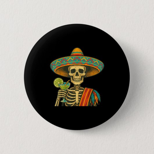 Skeleton bier cinco de mayo feest ronde button 5,7 cm (Voorkant)
