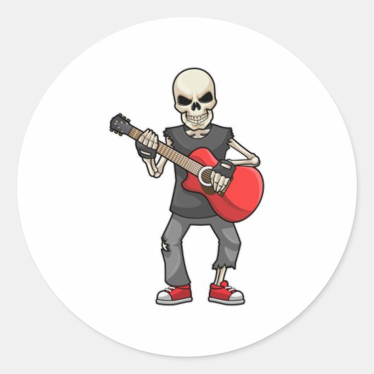 Skeleton bij Muziek met Guitar Ronde Sticker (Voorkant)