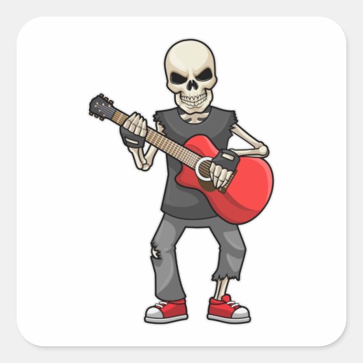 Skeleton bij Muziek met Guitar Vierkante Sticker (Voorkant)