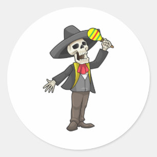 Skeleton bij Muziek met Maracas Ronde Sticker
