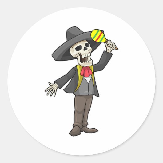 Skeleton bij Muziek met Maracas Ronde Sticker (Voorkant)