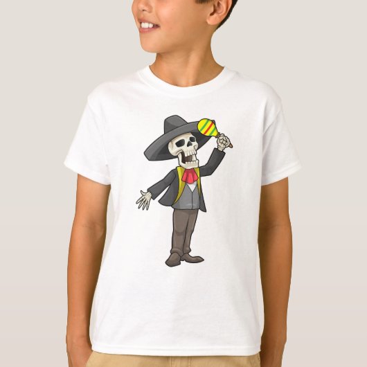 Skeleton bij Muziek met Maracas T-shirt (Voorkant)