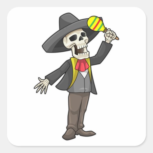 Skeleton bij Muziek met Maracas Vierkante Sticker (Voorkant)