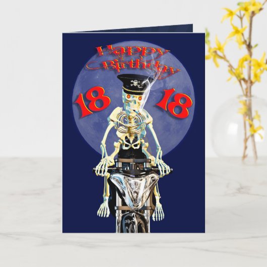 Skeleton biker 18th birthday card kaart (Gele Bloem)