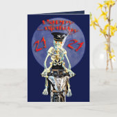 Skeleton biker 21e verjaardagskaart kaart (Gele Bloem)