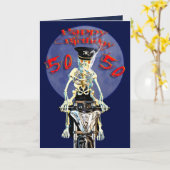 Skeleton biker 50ste verjaardagskaart kaart (Gele Bloem)