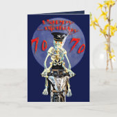 Skeleton biker 70ste verjaardagskaart kaart (Gele Bloem)