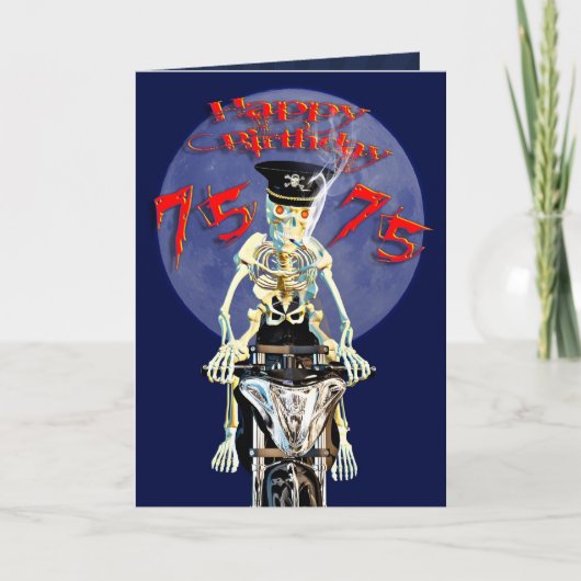 Skeleton biker 75 verjaardagskaart kaart (Voorkant)