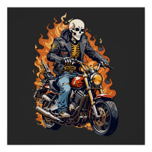 Skeleton Biker   Motorliefhebber   Fietsblad Perfect Poster