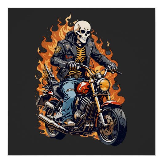 Skeleton Biker | Motorliefhebber | Fietsblad Perfect Poster (Voorkant)