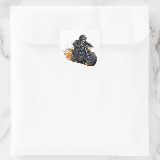 Skeleton Biker Sticker - Vlammende Motorfiets Sche (Tas)