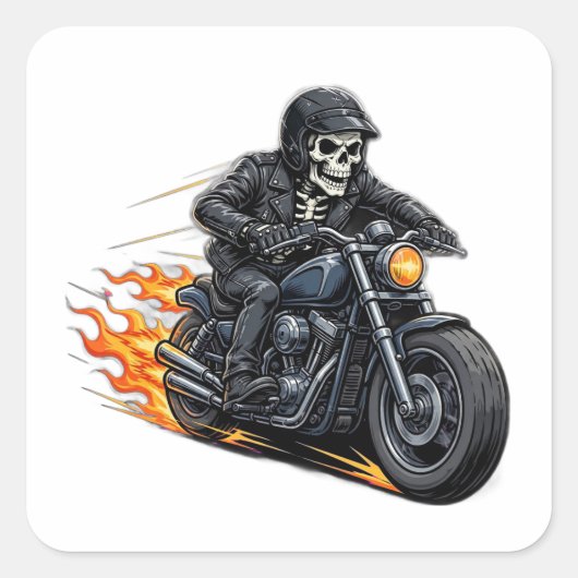 Skeleton Biker Sticker - Vlammende Motorfiets Sche (Voorkant)