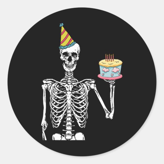 Skeleton Birthday Party Lazy Halloween Costume Fun Ronde Sticker (Voorkant)