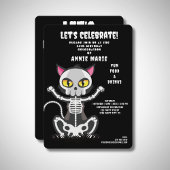 Skeleton Black Cat Birthday Invitation Kaart