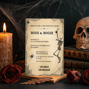  Skeleton & Booze Adult Halloween Party Kaart