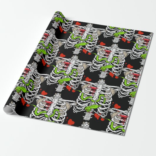 Skeleton Botten Bloedplaatjes Halloween Cadeaupapier (Uitgerold)