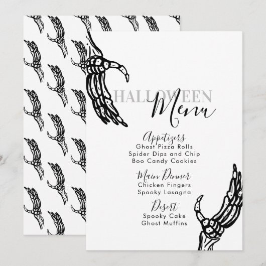 Skeleton Botten Hand Halloween Birthday Party Menu (Voorkant / Achterkant)