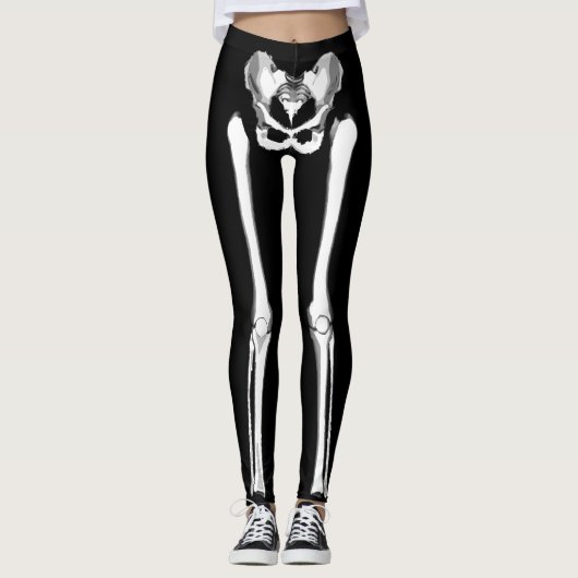 Skeleton Botten Zwarte Halloween Leggings (Voorkant)
