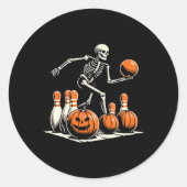 Skeleton Bowling Speler Funny Bowler Halloween Ronde Sticker (Voorkant)