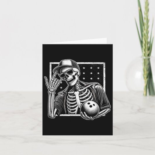 Skeleton Bowling Speler Verjaardag Halloween Manne Kaart (Voorkant)