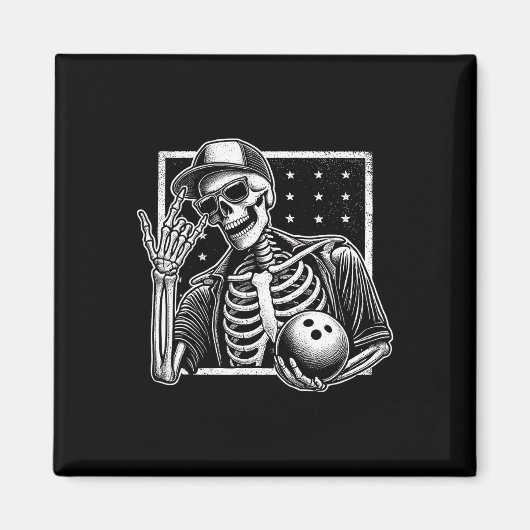 Skeleton Bowling Speler Verjaardag Halloween Manne Magneet (Voorkant)