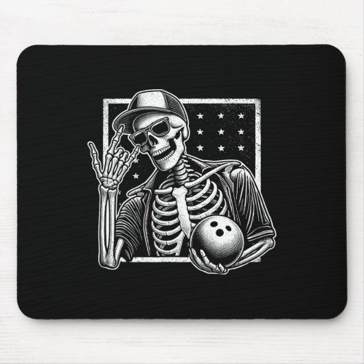 Skeleton Bowling Speler Verjaardag Halloween Manne Muismat (Voorkant)