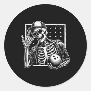 Skeleton Bowling Speler Verjaardag Halloween Manne Ronde Sticker