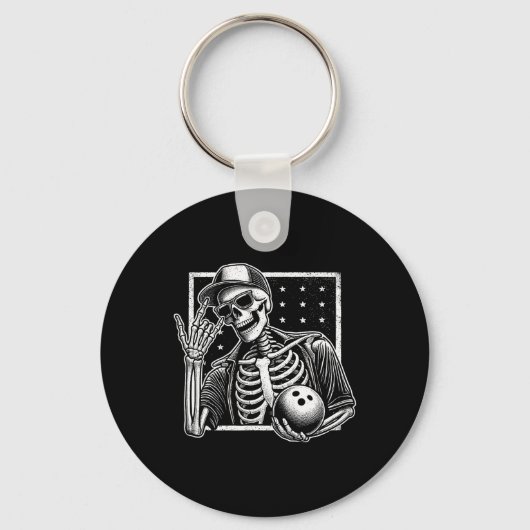 Skeleton Bowling Speler Verjaardag Halloween Manne Sleutelhanger (Voorkant)